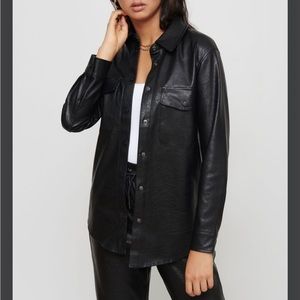Dynamite Black Faux Leather Button-Up Shacket